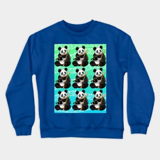 Cute panda pattern with bamboo stalks on a musical green background Crewneck Sweatshirt